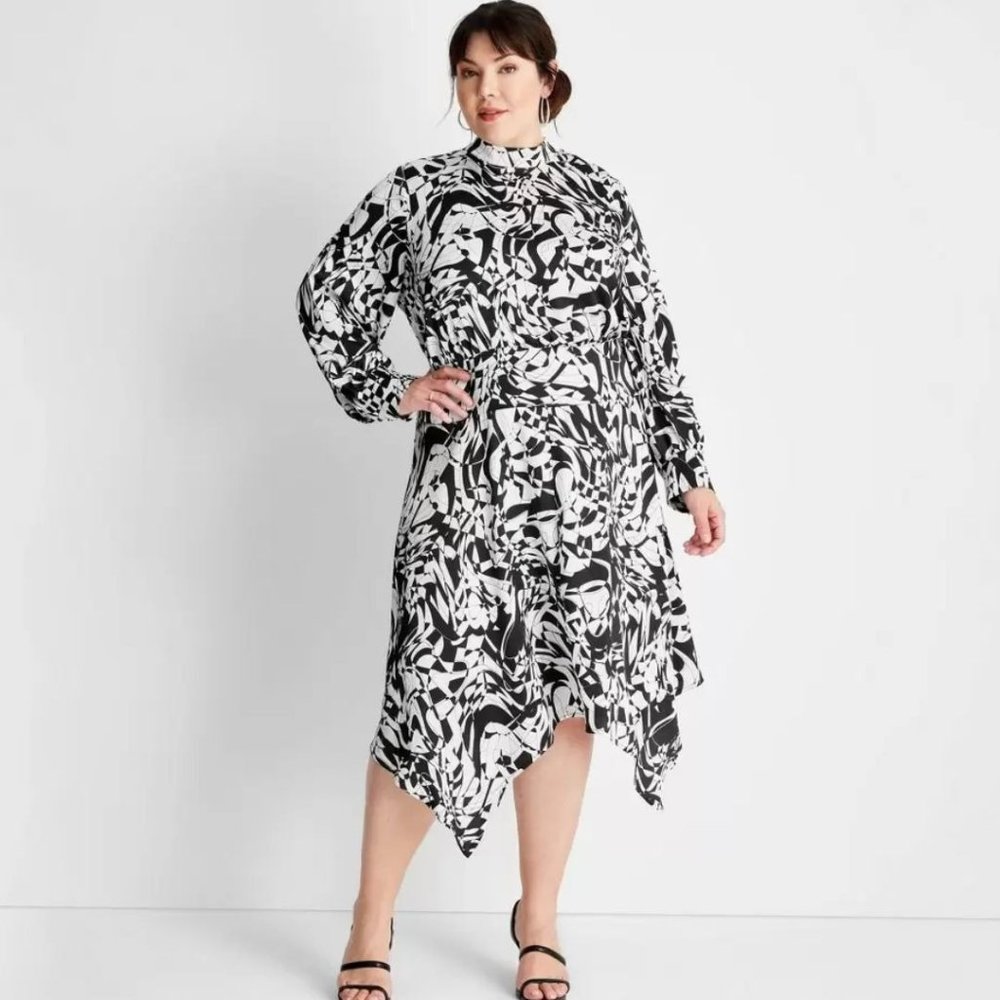 Women's Long Sleeve Neck Asymmetrical A-Line Dress - Future Collection Size 2X